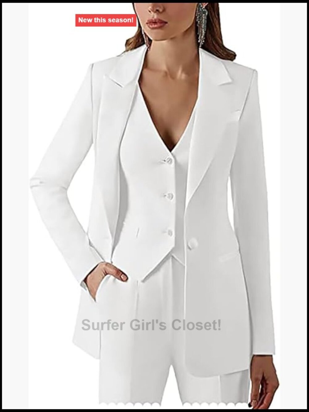 Women's 3 Piece Business Suit Set - Jacket Vest & Pants
